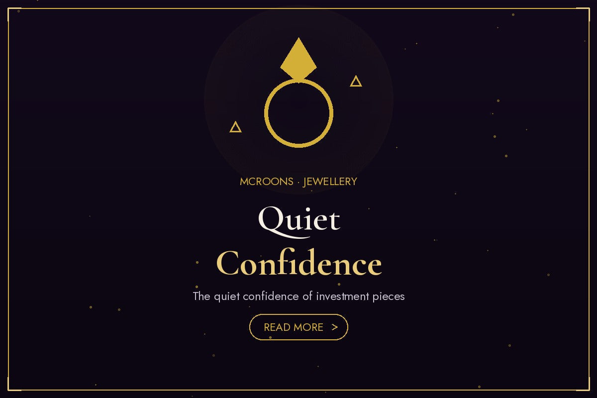 Jewellery blog banner - flat gold illustration full-bleed on dark background with ring icon