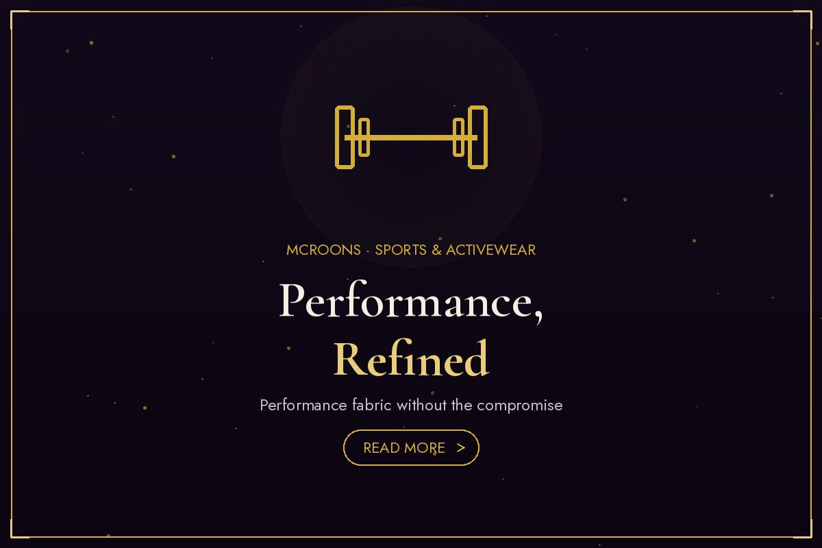 Sports and Activewear blog banner - flat gold illustration full-bleed on dark background with dumbbell icon