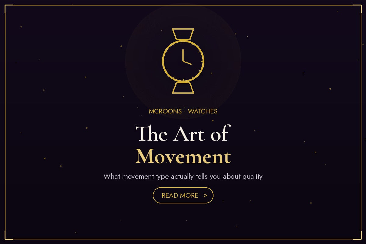 Watches blog banner - flat gold illustration full-bleed on dark background with watch icon