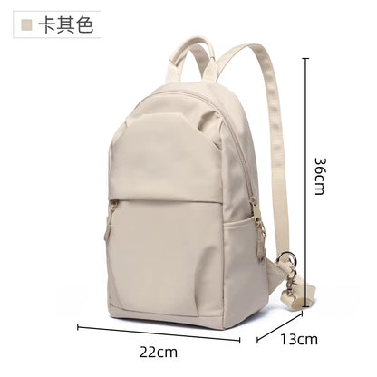 Beige Waterproof Ladies Mini Backpack College Student Small Laptop School Bag Unisex Lightweight Leisure Bag