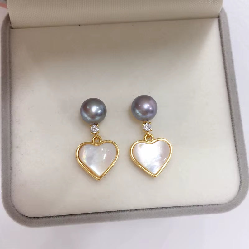 Freshwater Pearl Fine Stud Earrings Heart-Shaped Sea Shell Pearl Jewelry 18K Gold Plated Earrings Accessory