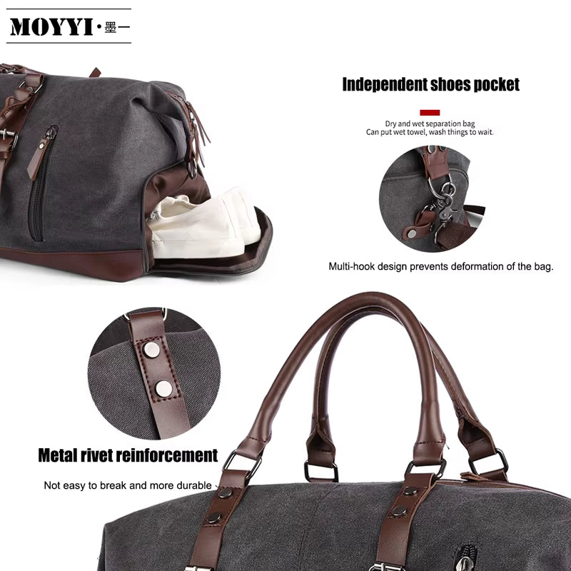 Duffle Bag for Travel 40L Canvas Duffel Bag Carry on Leather Overnight Weekender Bag for Men