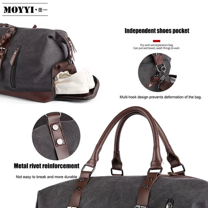 Duffle Bag for Travel 40L Canvas Duffel Bag Carry on Leather Overnight Weekender Bag for Men
