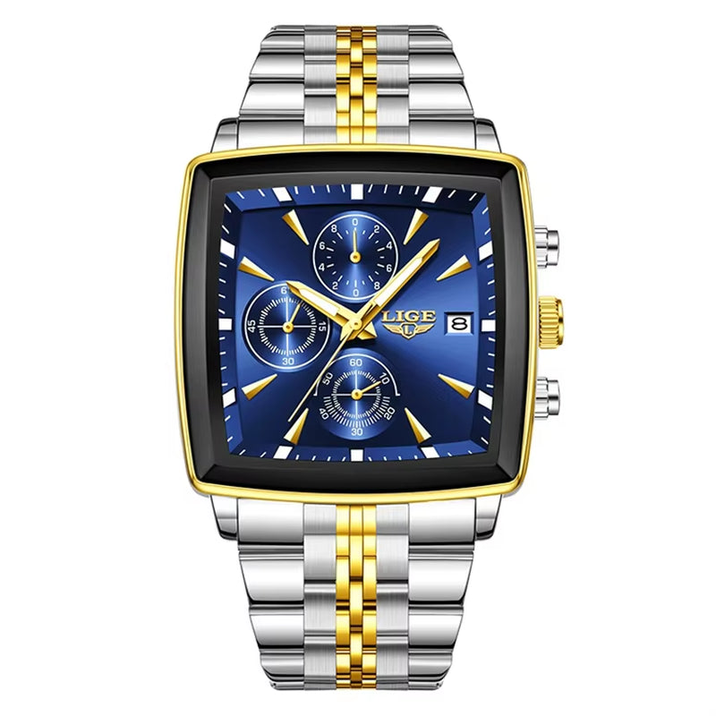 LIGE 89208 2025 Fashion Square Mens Watch Business Watches Men Waterproof Luminous Chronograph Quartz Wristwatches Reloj Hombre