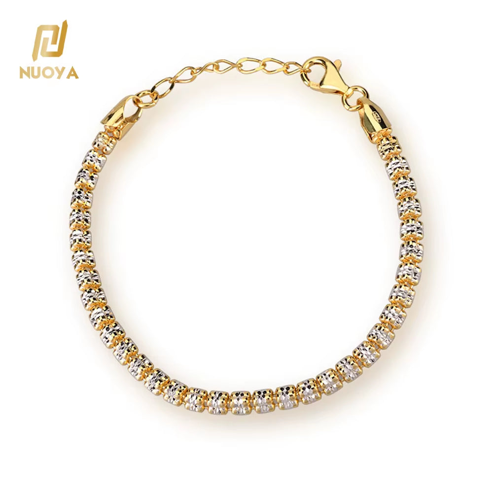 NUOYA Fine Jewelry S925 Sterling Silver Chain Link Bracelet 4Mm Gold Plated Fine Chain Adjustable Bracelets for Women