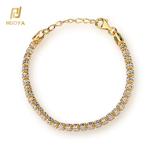 NUOYA Fine Jewelry S925 Sterling Silver Chain Link Bracelet 4Mm Gold Plated Fine Chain Adjustable Bracelets for Women