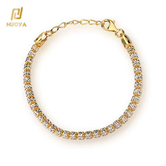 NUOYA Fine Jewelry S925 Sterling Silver Chain Link Bracelet 4Mm Gold Plated Fine Chain Adjustable Bracelets for Women