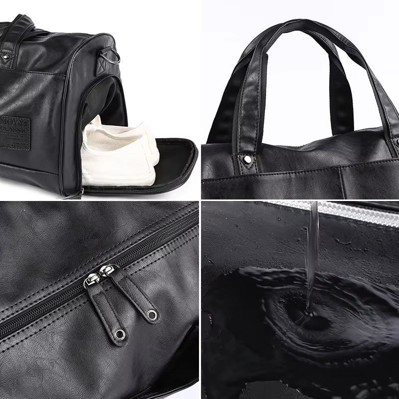 Custom Waterproof PU Leather Duffle Bags for Men Unisex Luggage Leather Travel Bag
