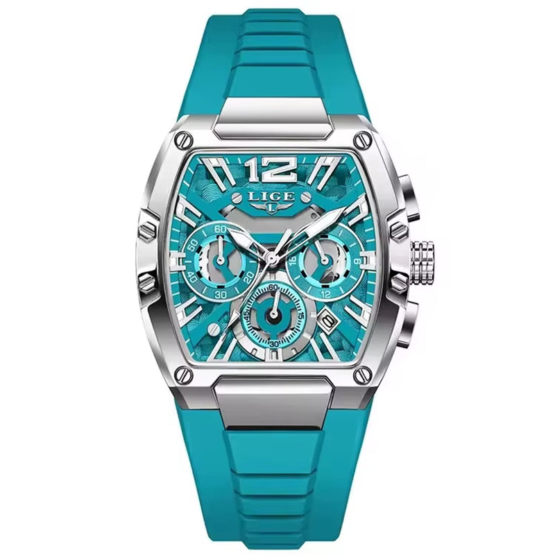LIGE 89206 Men Wristwatches Creative Rectangle Watch for Man Sports Chronograph Luminous Date Clock Top Brand Hollow Watch Men