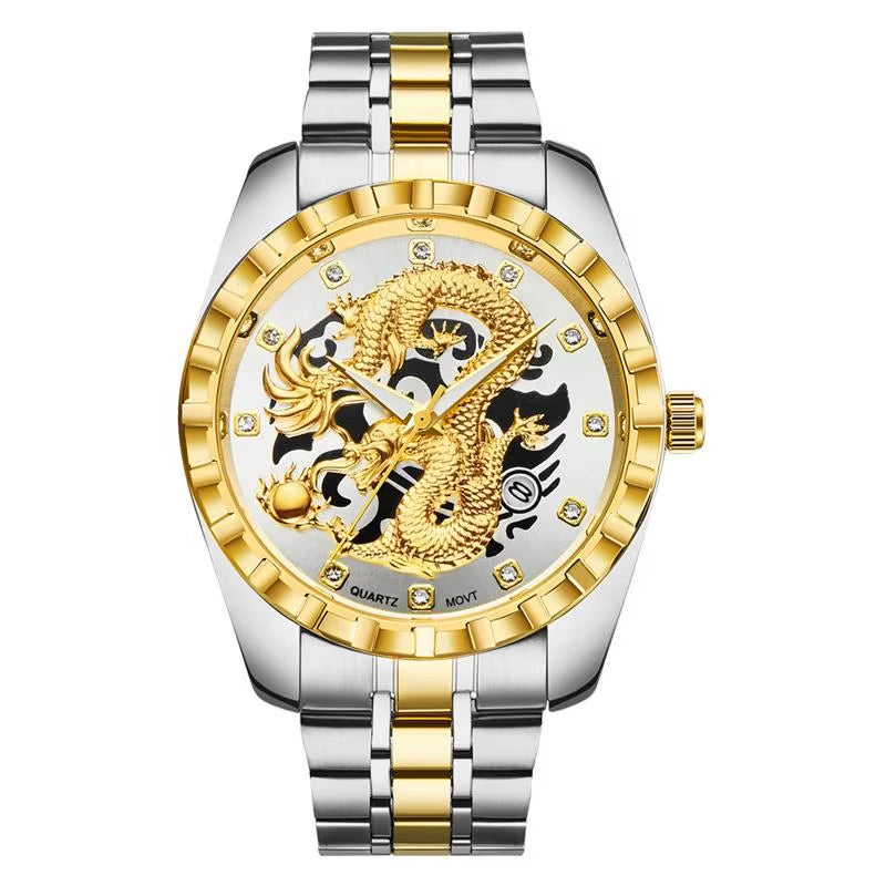 Luxury Men Watch Quartz Watches Gold Dragon Stainless Steel Quartz Watches Waterproof Wholesale Custom Logo Wristwatches