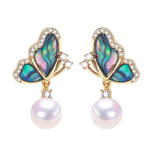 Wholesale Abalone Shell Butterfly 5A Grade Natural Freshwater Pearl Stud Earrings for Women High Quality Jewelry