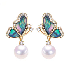 Wholesale Abalone Shell Butterfly 5A Grade Natural Freshwater Pearl Stud Earrings for Women High Quality Jewelry