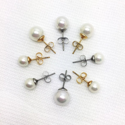Olivia Natural Freshwater Pearl Earring 6Mm 8Mm Simple Gold Silver Stainless Steel Women Jewelry Pearl Stud Earrings