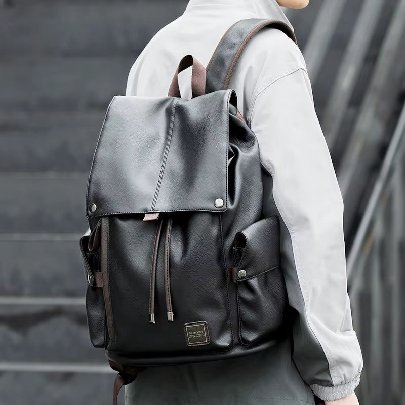 Drawstring Waterproof Leather Bags for Men Fashionable Original Design Men'S Leather Backpack