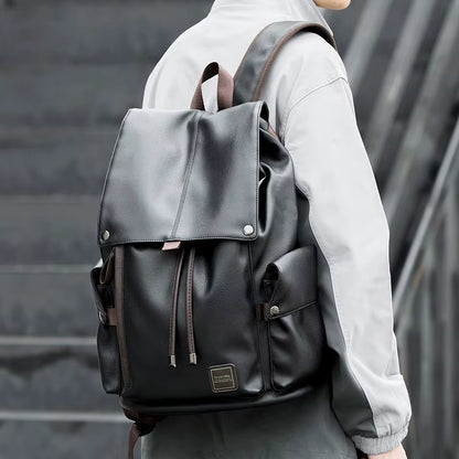 Drawstring Waterproof Leather Bags for Men Fashionable Original Design Men'S Leather Backpack
