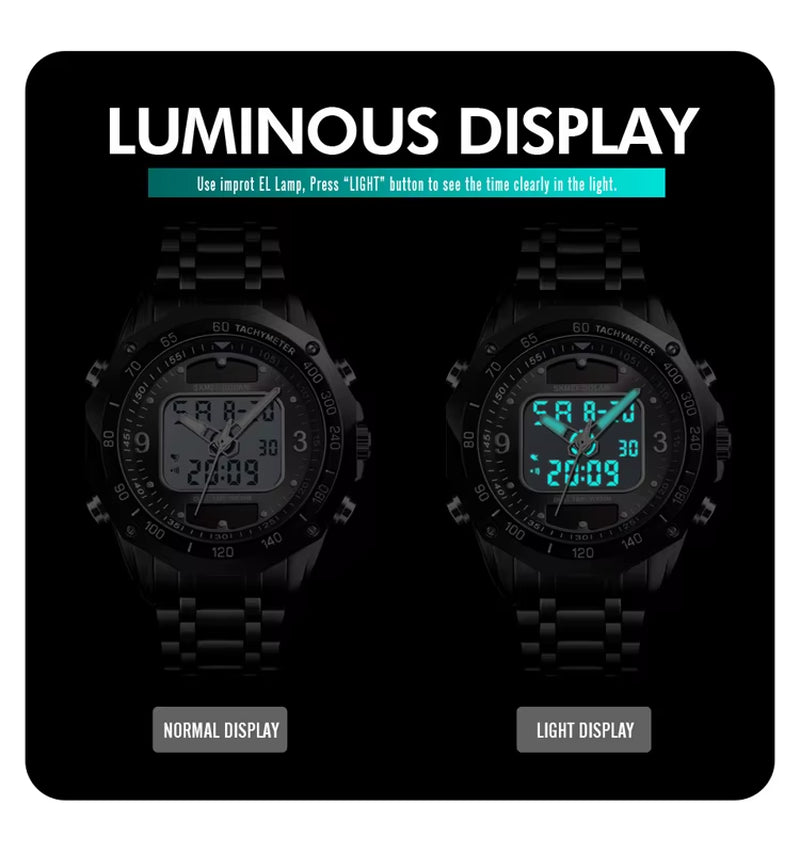 Skmei Wholesale Solar Watches Men Analog Digital Stainless Steel Wristwatches #1493