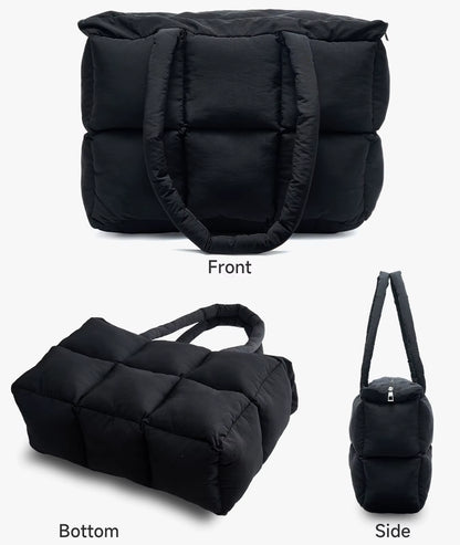 Newest Women'S Tote Puffer Bag Waterproof Black Lady Handbags Winter Cotton Padded Quilted Shoulder Crossbody Bag for Women