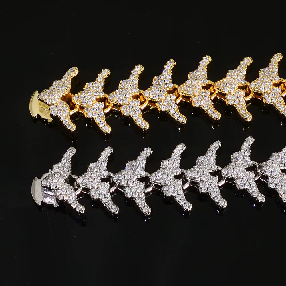 NUOYA Full Iced Out Arrow Link Bracelet 16Mm Silver Plated with Elastic Clasp Micro Pave Zircon Design Hip Hop Fine Jewelry
