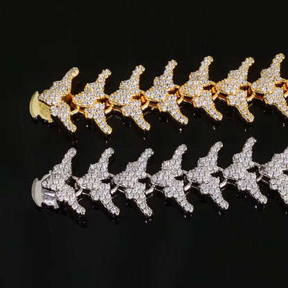 NUOYA Full Iced Out Arrow Link Bracelet 16Mm Silver Plated with Elastic Clasp Micro Pave Zircon Design Hip Hop Fine Jewelry