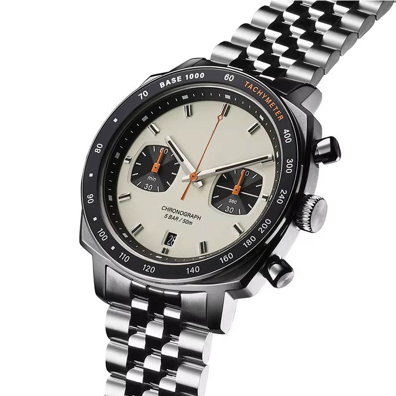 Customized Vintage Style Men Watch Chronograph Cushion Case Shape 316L Stainless Steel U3068