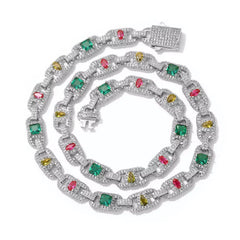NUOYA Luxury Colorful Zircon Cuban Chain Necklace Silver Plated Mixed Inlaid Iced Out Diamond Hip Hop Fine Jewelry