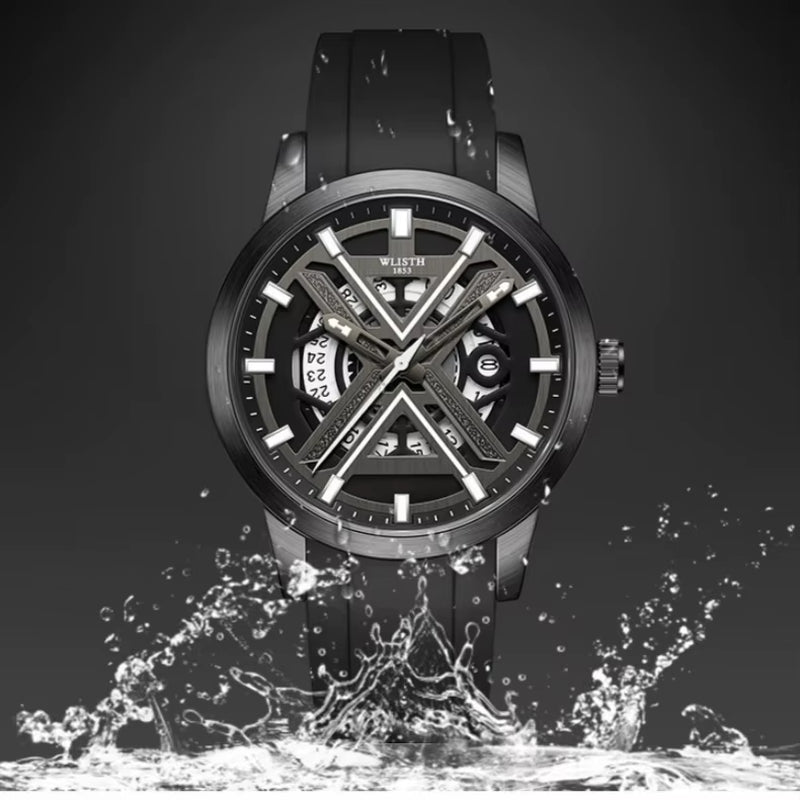 Men'S Luxury Black Wrist Watch with High Quality Silicone Strap Waterproof Luminous Quartz Watch for Men