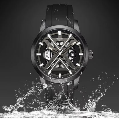 Men'S Luxury Black Wrist Watch with High Quality Silicone Strap Waterproof Luminous Quartz Watch for Men