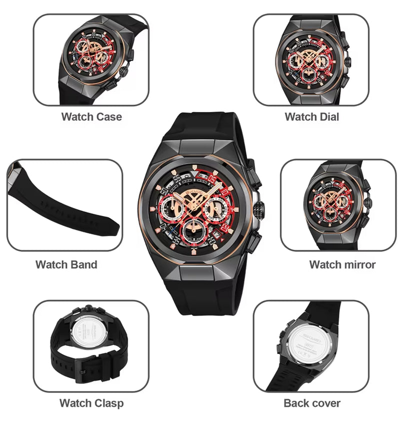 SKMEI 9377 Wholesale Luxury Silica Skeleton Analog Wrist Quartz Watch for Men Wristwatches Reloj Para Hombre