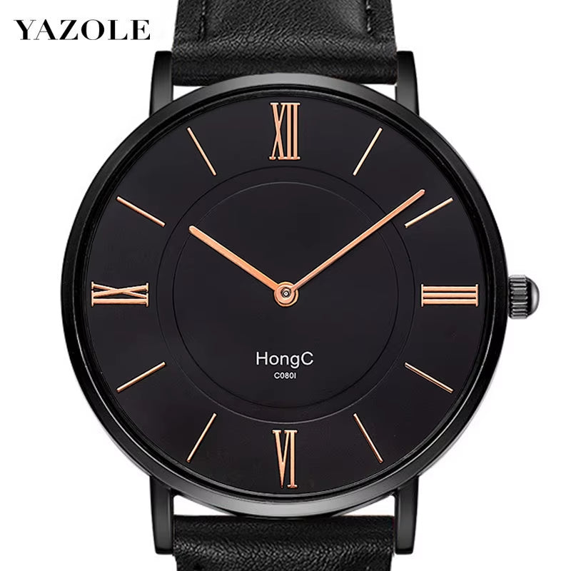 YAZOLE D C0801 Hot Selling Modern Men Black Quartz Watches Minimalist Case Waterproof Custom Wristwatches Relojes