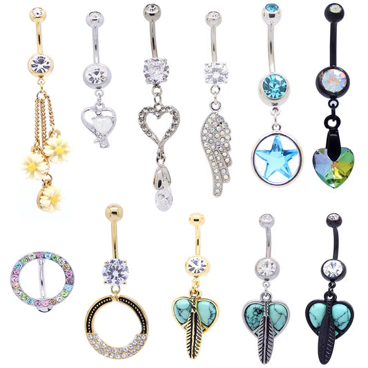 Xinfocus 2024 Hot Selling 14K Solid Gold Stainless Steel Wholesale Flower Heart Star Belly Navel Rings Body Piercing Jewelry
