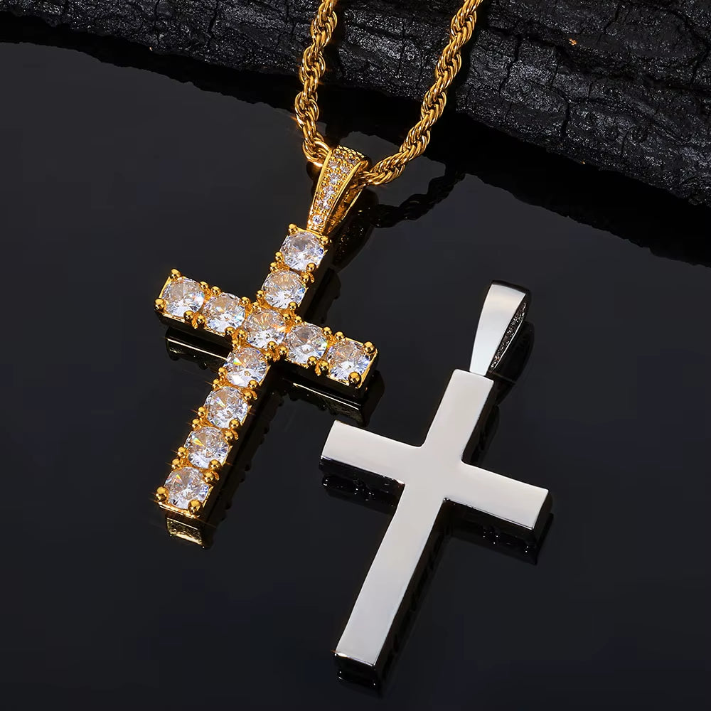 NUOYA Christian Jesus Bling Cross Pendant Necklace 925 Sterling Silver VVS Moissanite Hip Hop Jewelry Gift for Men Women
