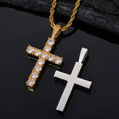 NUOYA Christian Jesus Bling Cross Pendant Necklace 925 Sterling Silver VVS Moissanite Hip Hop Jewelry Gift for Men Women