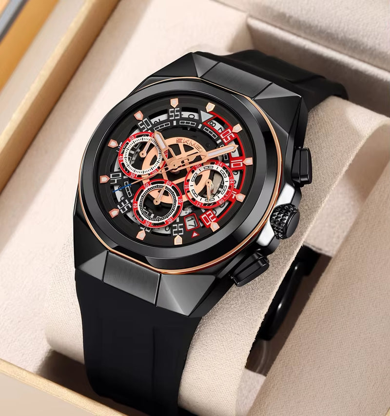 SKMEI 9377 Wholesale Luxury Silica Skeleton Analog Wrist Quartz Watch for Men Wristwatches Reloj Para Hombre