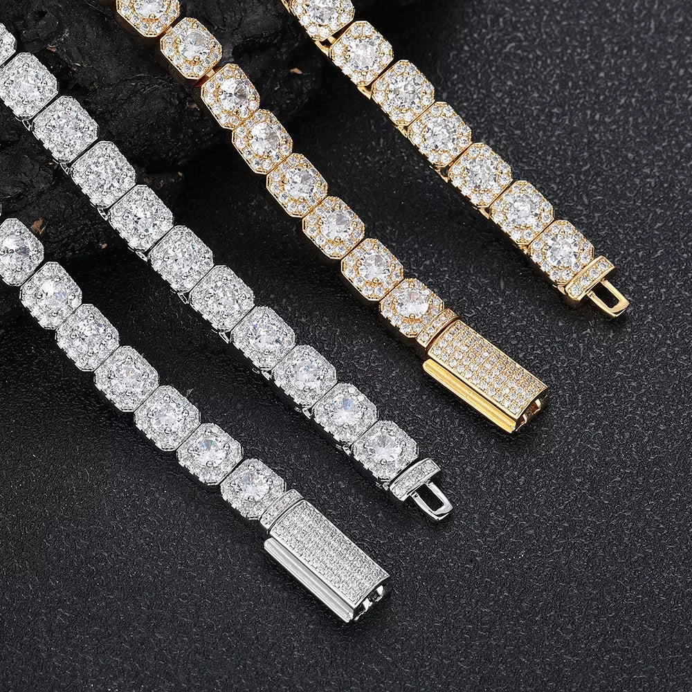 NUOYA Luxury Tennis Chain for Women 7Mm Cluster Design Necklace Gold Silver Plated Iced Out Zircon Shiny Hip Hop Jewelry