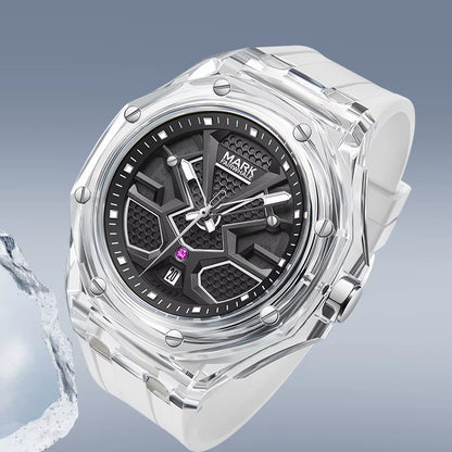 Mark Fairwhale 5920 Men Quartz Watches with Octagonal and Clear Case Silicone Strap Waterproof Sporty Stylish Man Wristwatches
