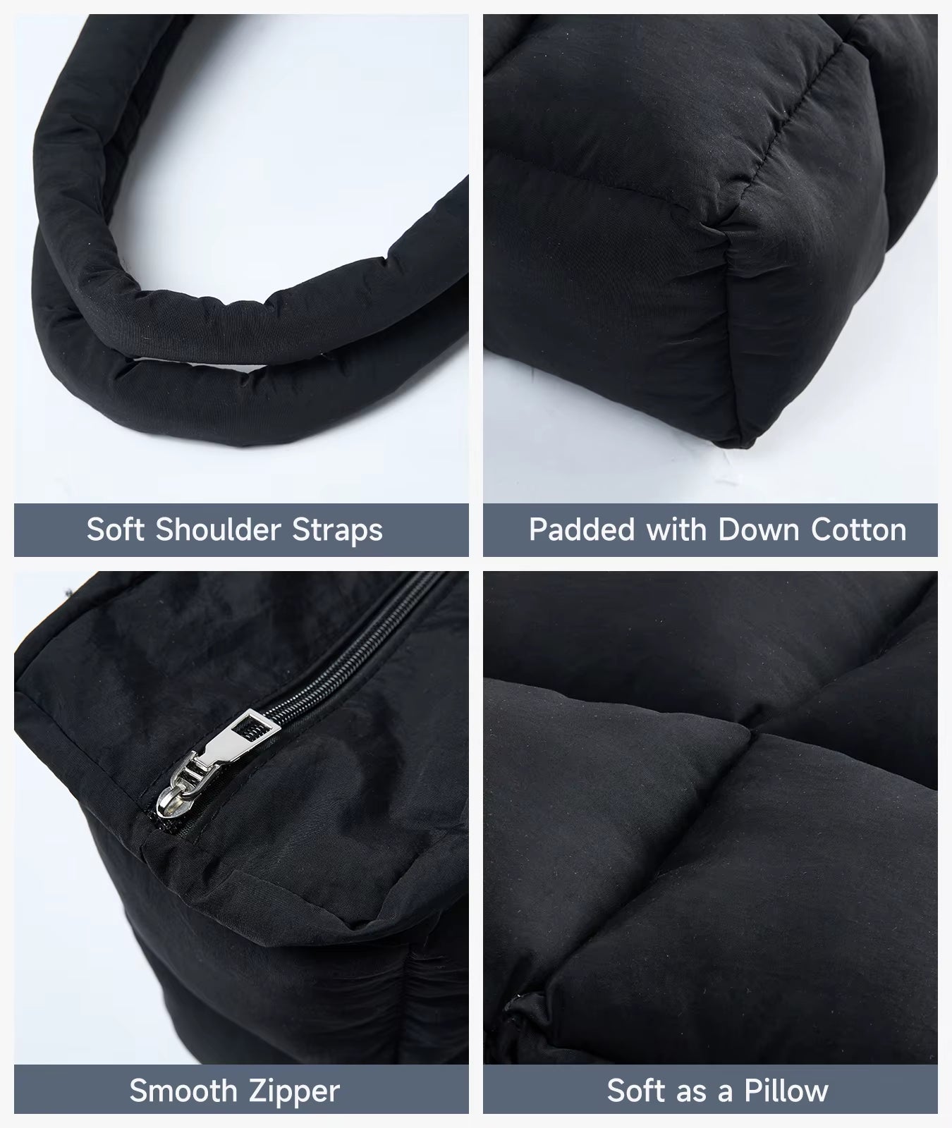 Newest Women'S Tote Puffer Bag Waterproof Black Lady Handbags Winter Cotton Padded Quilted Shoulder Crossbody Bag for Women