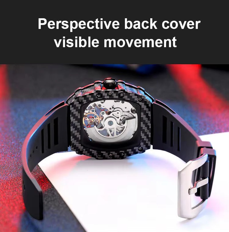 Custom OEM New Design Private Label Carbon Fiber Style Skeleton Fashion Luxury Uhren Men Tourbillon Automatic Mechanical Watch