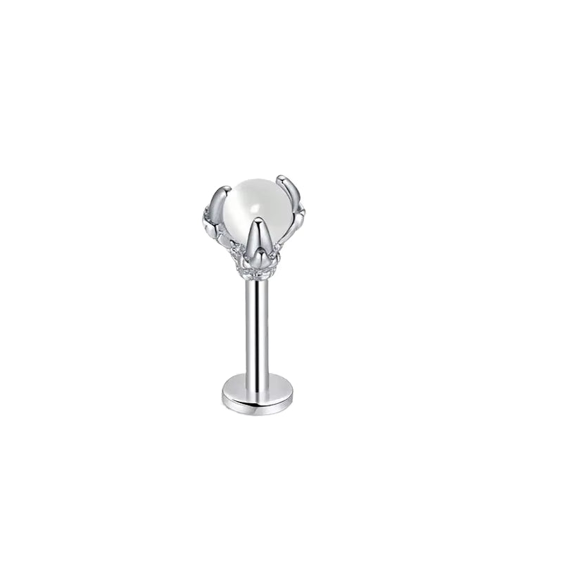 Elegant Dragon Claw Labret Lip Ring with Opalite Center Surgical Steel Fits Cartilage & Helix Earrings Perfect for Casual Attire