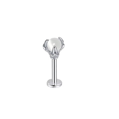 Elegant Dragon Claw Labret Lip Ring with Opalite Center Surgical Steel Fits Cartilage & Helix Earrings Perfect for Casual Attire