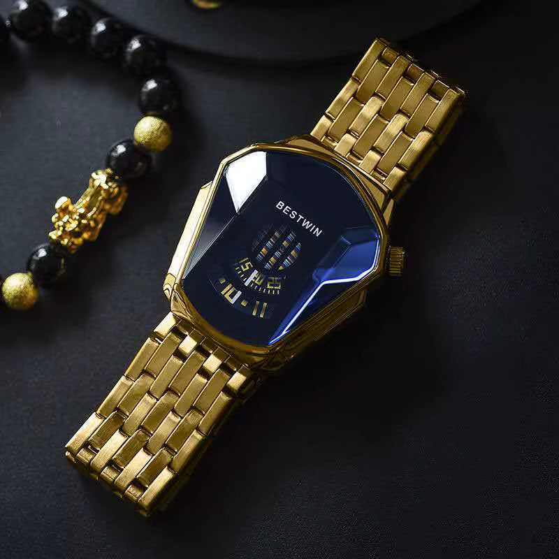 BESTWIN 6615 High-Tech Feeling Waterproof Japan Quartz Movement Watch Cool Snake Shape Dial Stainless Steel Strap Men'S Watches