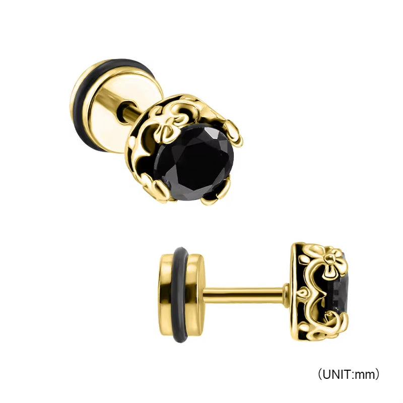 Wholesale Punk Style Single Zircon Prong Earrings Stainless Steel Vintage Obsidian Men Earrings