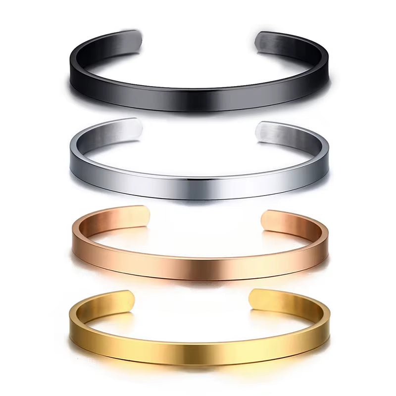 5Mm Wholesale Custom Engrave Stainless Steel Expandable Open Cuff Bangle Non Tarnish 18K Gold Plated Cuff Men Bracelet Bangle