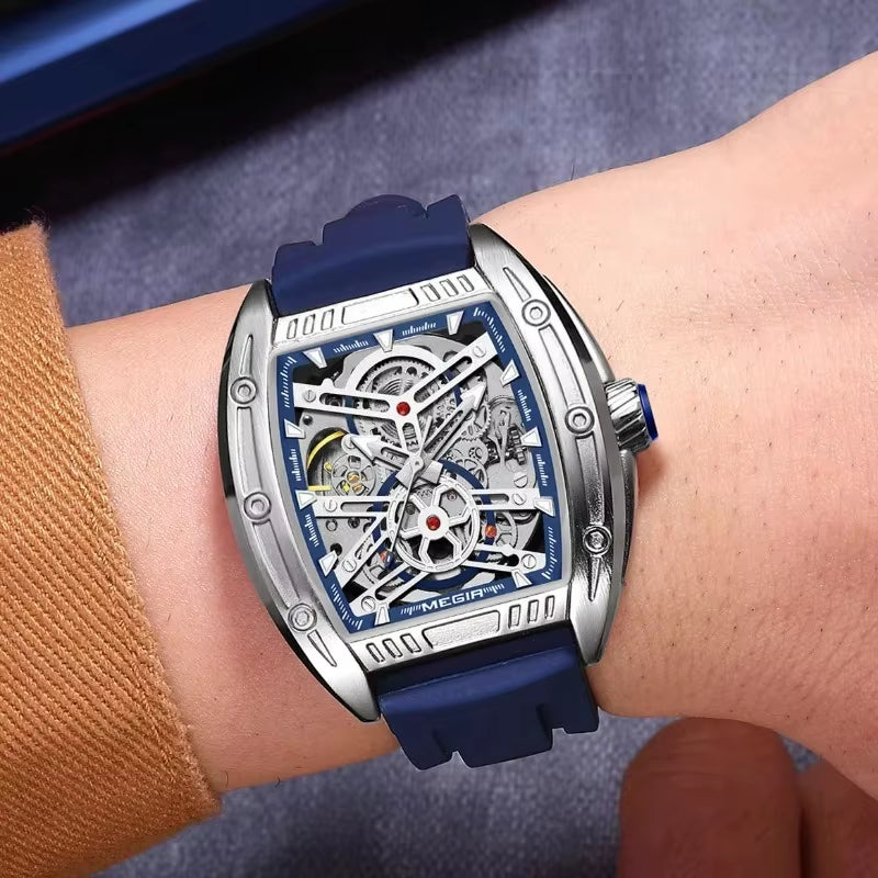 MEGIR 8601 Fashion Men Automatic Mechanical Watch Skeleton Luxurious Luminous Waterproof Casual Wristwatch for Man Reloj Hombre