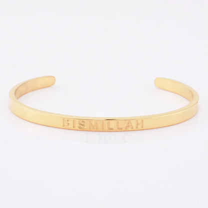 High Quality Engraved Words Logo Gold Plated Woman Mens Custom Logo Stainless Steel Bracelet Gold Cuff Bangle