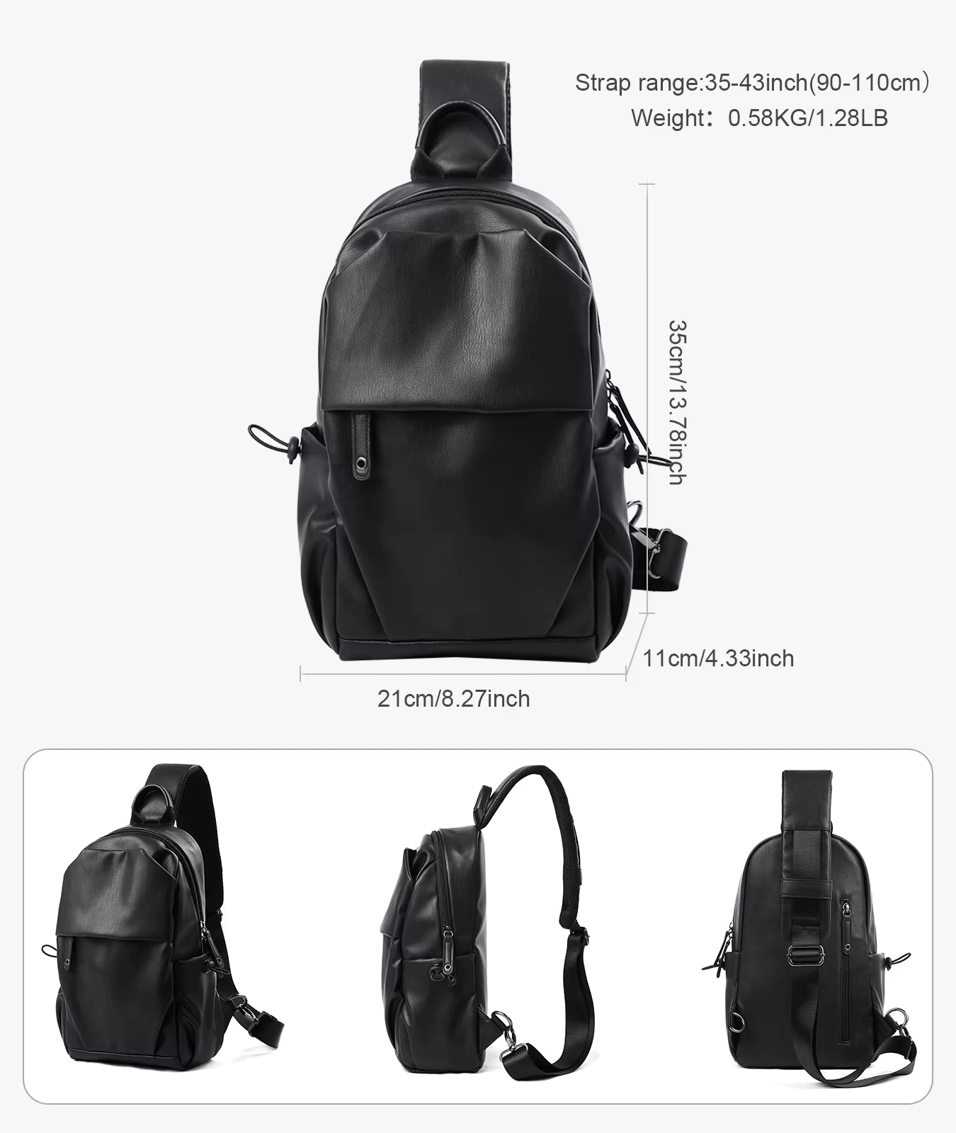 Waterproof anti Theft PU Leather Chest Bags for Men Crossbody Sling Bags