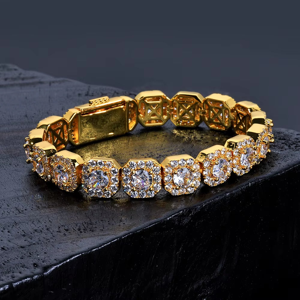 NUOYA Iced Out Zircon Bracelet Gold Plated 10/12Mm Clustered Tennis Chain Women Hip Hop Bling Jewelry