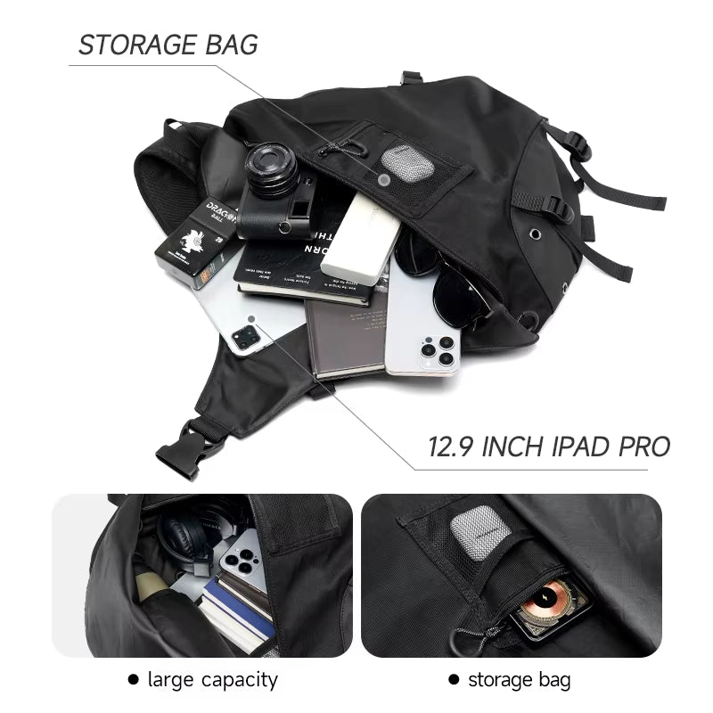 Luxury Men'S Chest Bag Waterproof Travel Crossbody Bags Embroidered Logo Leather Mixed Oxford Sports Causal Sling Bag for Men