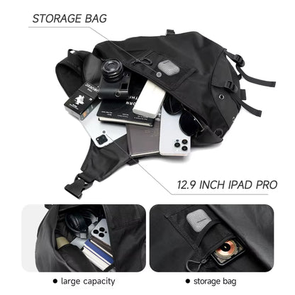 Luxury Men'S Chest Bag Waterproof Travel Crossbody Bags Embroidered Logo Leather Mixed Oxford Sports Causal Sling Bag for Men