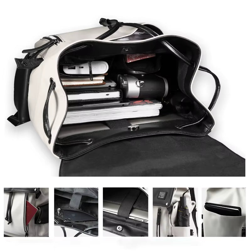 PU Leather Bags Men with USB Port Outdoor Leisure Backpack for Men Mochila Vegan Leather Backpack