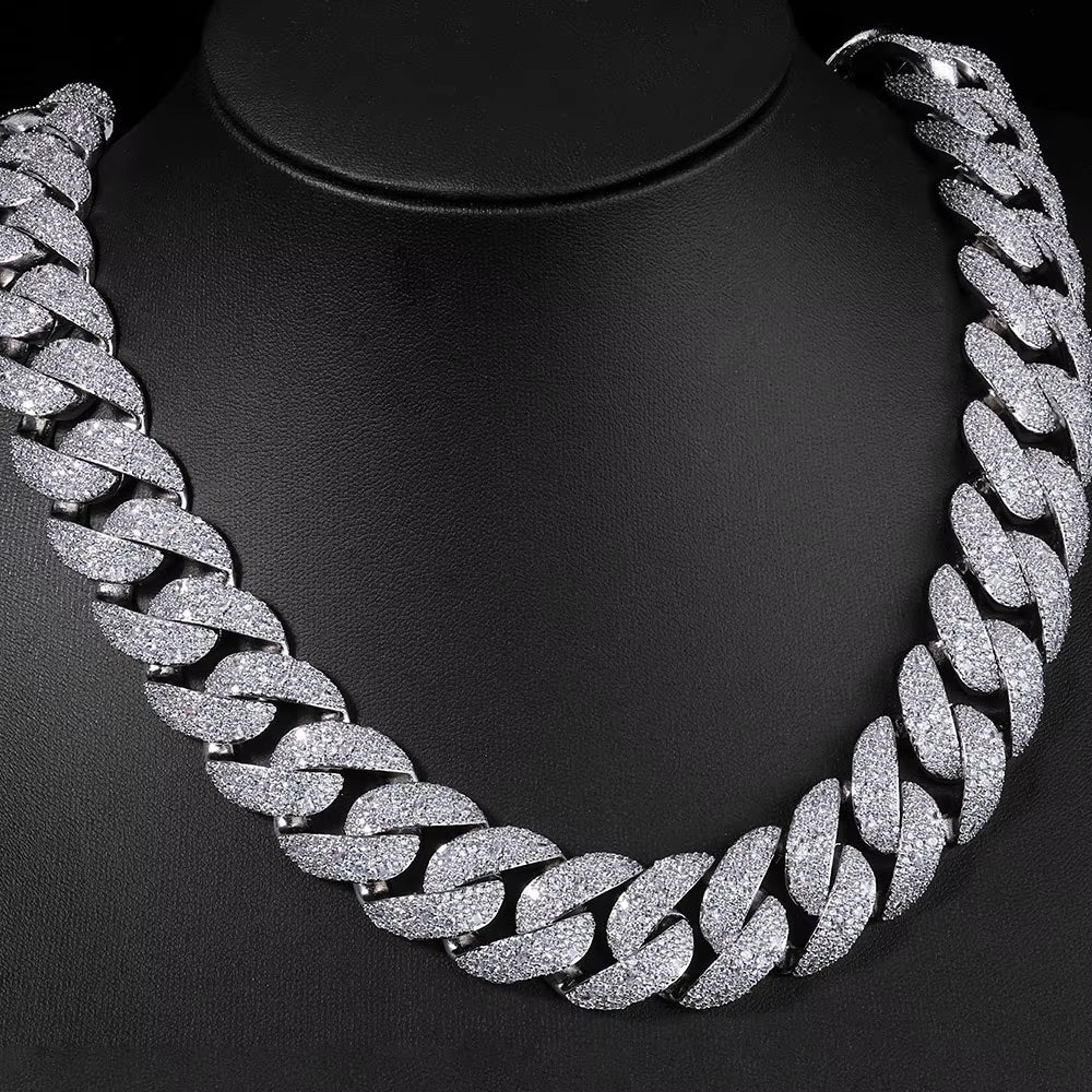 NUOYA Luxury Curved Flip Buckle Cuban Chain 22MM Iced Out Zircon Diamond Necklace for Men Women Hip Hop Jewelry